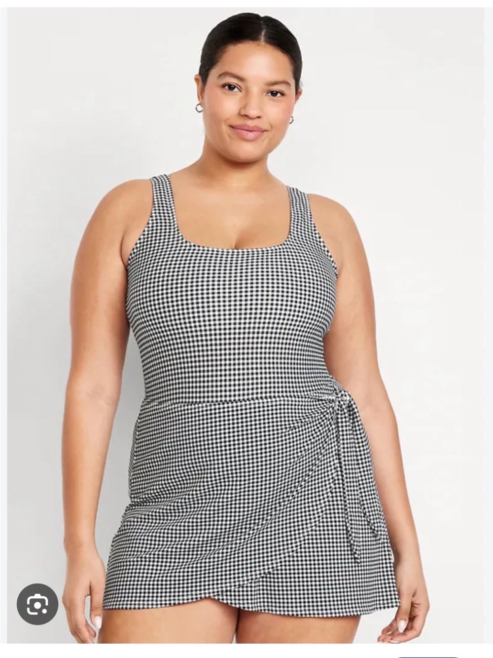 Old Navy Side-Tie Swim Dress in Black/White Gingham NWT
